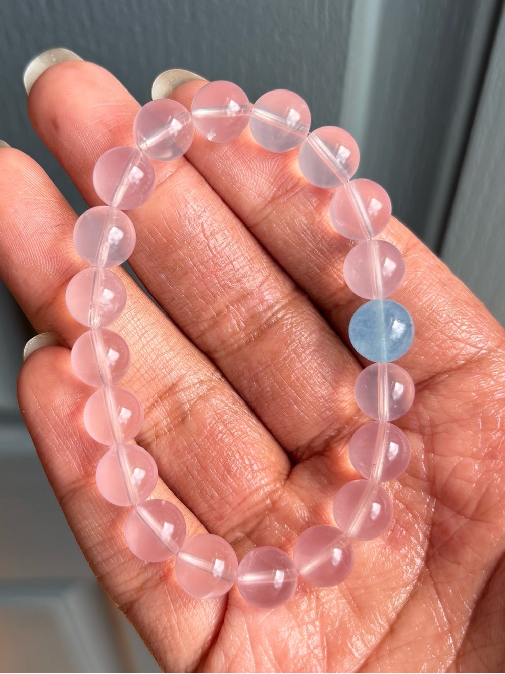 HQ Starlight Rose Quartz & Aquamarine Crystal Bracelet 9mm